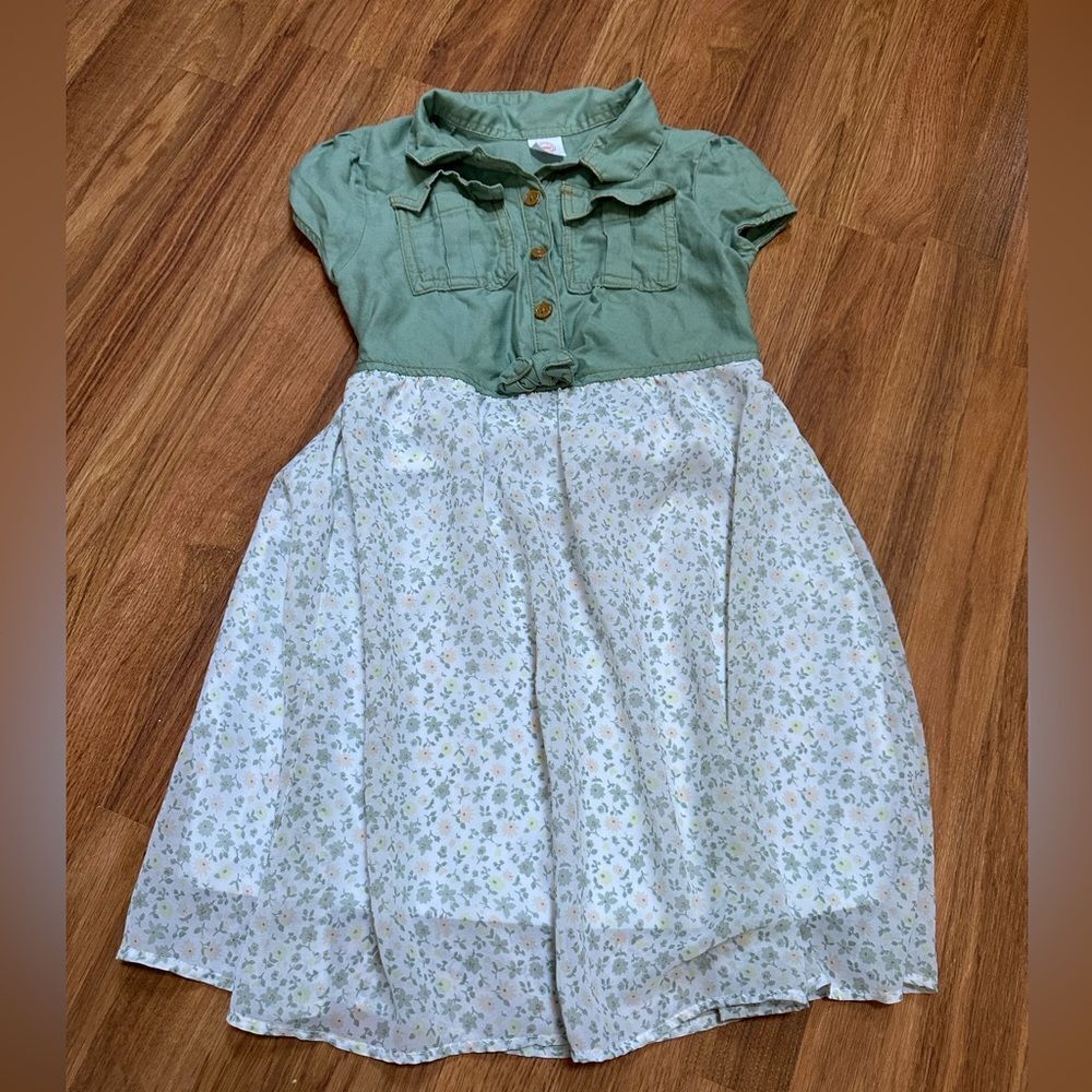 Wonder nation green and white floral print dress girls size Medium 7/8